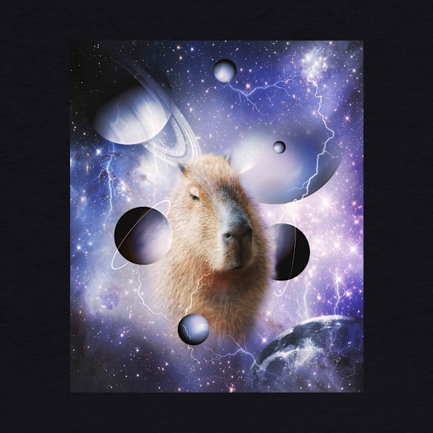 Capybara Face In Cosmic Galaxy Lightning Moon Space by Random Galaxy